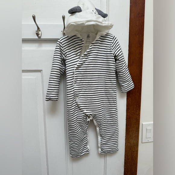 Petit Bateau Striped Cotton Jumpsuit with Ears 18m - Picture 1 of 5
